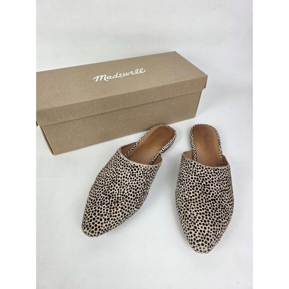 Madewell Remi Leopard Print Calf Hair Pointed Toe Mules Slip-On Womens Shoes Siz - Picture 1 of 9